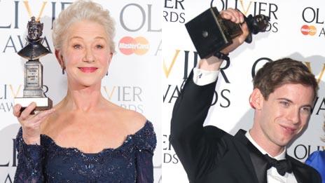 Dame Helen Mirren and Luke Treadaway with their Olivier awards