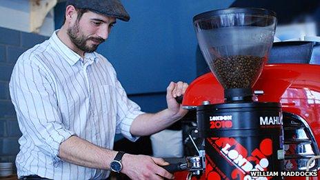 Alex Sargeant pouring an espresso at Strangers