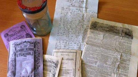 Glass jar time capsule and its contents