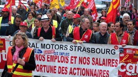 May Day rally by union members in Strasbourg, France