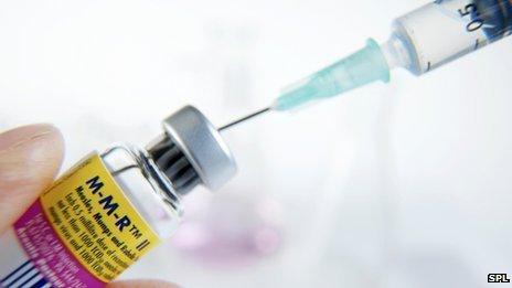 MMR vaccine being drawn into a syringe