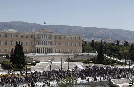 A rally on Syntagma Square, Athens, 1 May