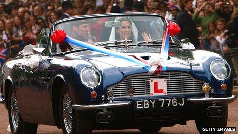 The Duke and Duchess of Cambridge's wedding car, pictured from the front