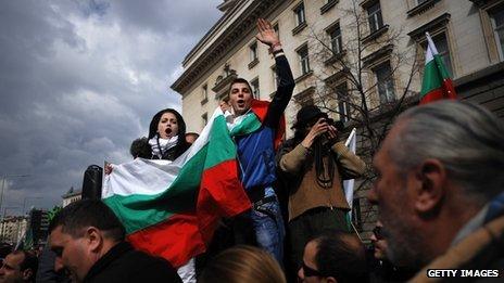 Protesters in Sofia in February 2013