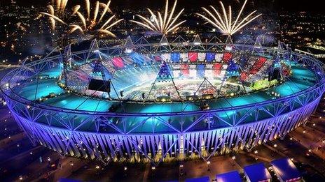 The Olympic Stadium during the London 2012 opening ceremony