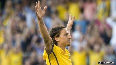 Sweden striker Zlatan Ibrahimovic celebrates scoring a goal