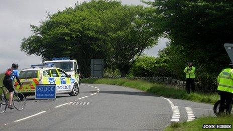 Police road block near Bellever