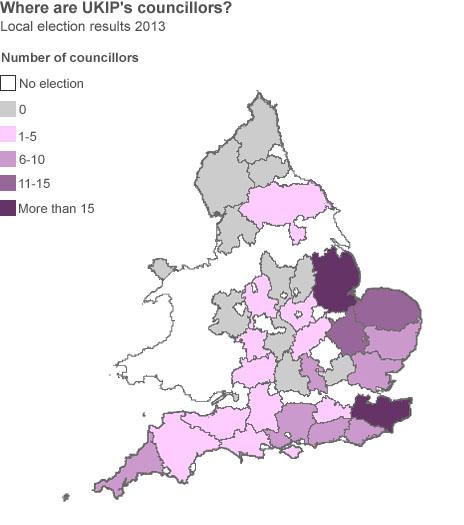 Map showing UKIP councillor wins