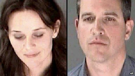 Reese Witherspoon and Jim Toth combination of police booking photos 22 April 2013