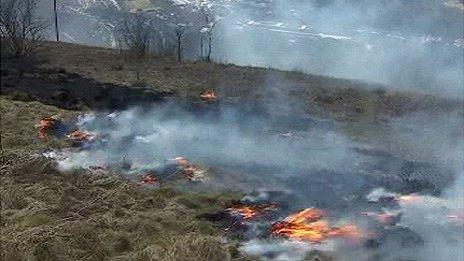 Grass fire in Tonypandy, Rhondda, in April