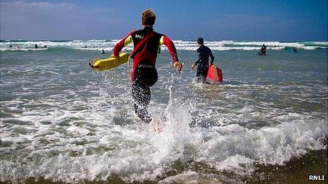 RNLI lifeguard on duty in Jersey