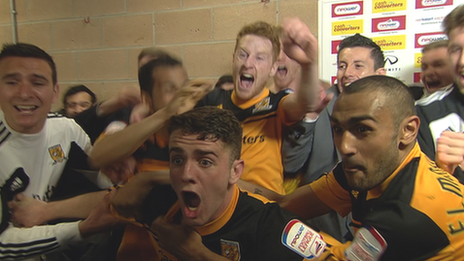 Hull players celebrate promotion