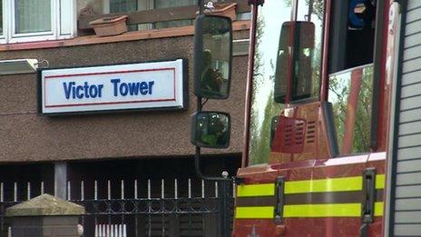 Fire engine parked outside Victoria House