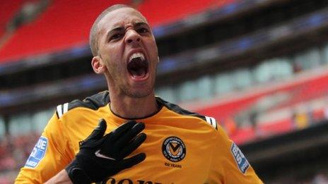 Christian Jolley celebrates his goal at Wembley.