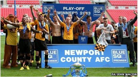 Newport County with trophy at Wembley