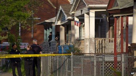 Police seal off house in Seymour Avenue, Cleveland, Ohio, on 6 May 2013