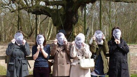 Some D.H. Lawrence fans at the Major Oak in Sherwood Forest.