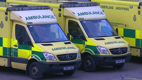 Ambulances queue at a hospital