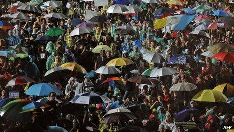 Supporters of the opposition gather at a stadium in Kelana Jaya, Selangor