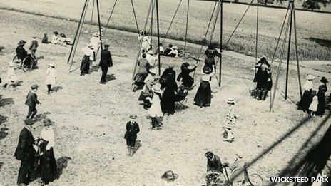 Families gather around swings