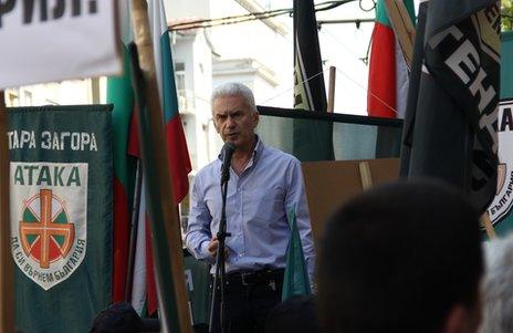 Volen Siderov, leader of Bulgarian nationalist party Ataka, at a rally