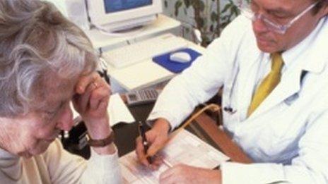 GP writing a prescription for a patient