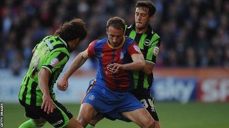 Brighton's Inigo Calderon and Crystal Palace's Glenn Murray