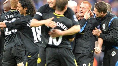 Wigan celebrate beating Manchester City in the FA Cup final