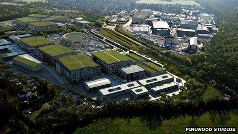 Aerial view of Pinewood Studios