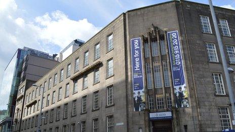 Wide shot of Central police station