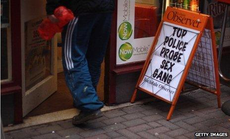 Newspaper billboard in Rochdale about a previous case in 2012