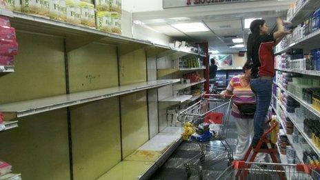 Empty shelves at a private supermarket