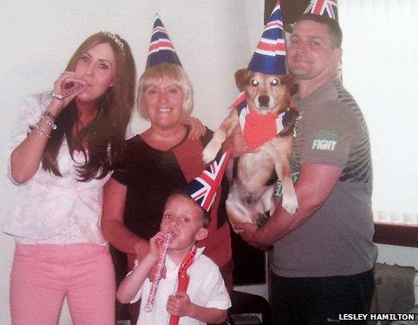 Axle and his family wearing Union Jack hats during Diamond Jubilee celebrations