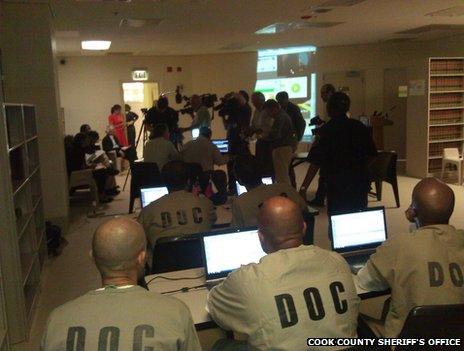 Cook County prisoners play Russian inmates via Skype, Chicago, 15 May