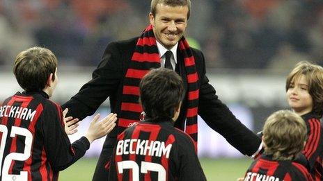 David Beckham greets young AC Milan fans