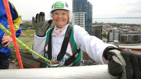 Doris Long pictured on the roof of Millgate House in Portsmouth in 2012