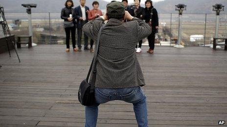 Chinese tourists in Paju, north of Seoul, South Korea. April 2013