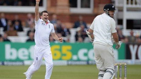 James Anderson dismisses Peter Fulton for his 300th Test wicket