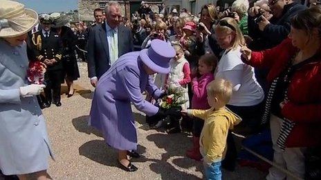 Queen and crowds on St Michael's Mount