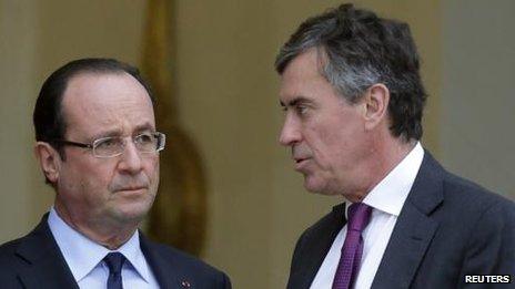 President Francois Hollande (L) and ex-minister Jerome Cahuzac (R)