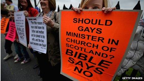 Protesters at the General Assembly of the Church of Scotland