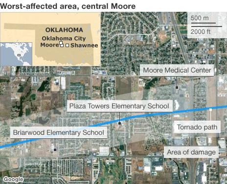 Map of Moore, Oklahoma 20 May 2013