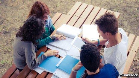 Students revising outside