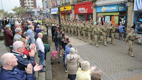 The Duke of Lancaster's Regiment march through Burnley