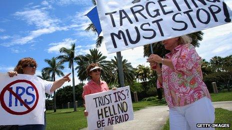 Anti-tax protesters outside a government building in West Palm beach, Florida 21 May 2013