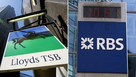 Signs outside Lloyds TSB and RBS branches