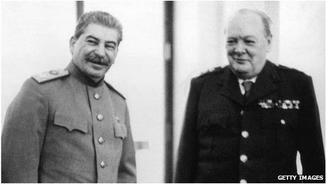 Joseph Stalin and Winston Churchill