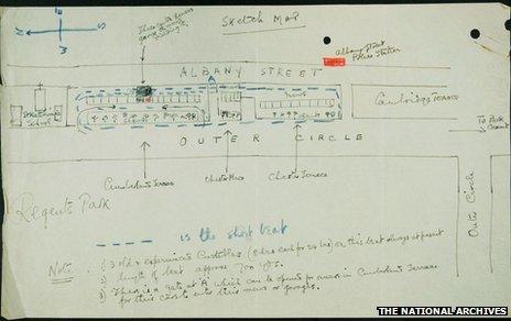 Sketch of security beat around Mrs Simpson's London home