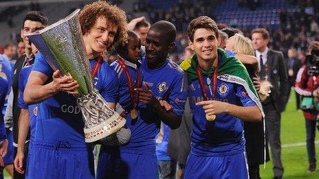 David Luiz with the Europa League trophy