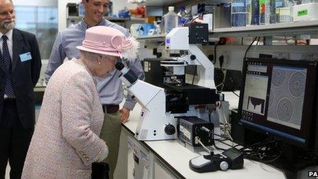 The Queen at the Medical Research Laboratory in Cambridge